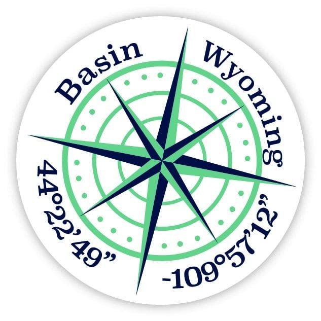 Basin Wyoming 2-Inch Vinyl Decal Sticker Latitude Longitude Compass Design