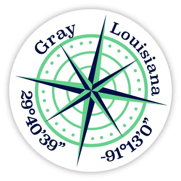 Gray Louisiana 2-Inch Vinyl Decal Sticker Latitude Longitude Compass Design