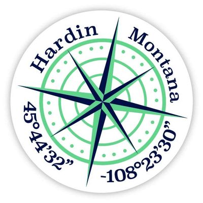 Hardin Montana 2-Inch Vinyl Decal Sticker Latitude Longitude Compass Design