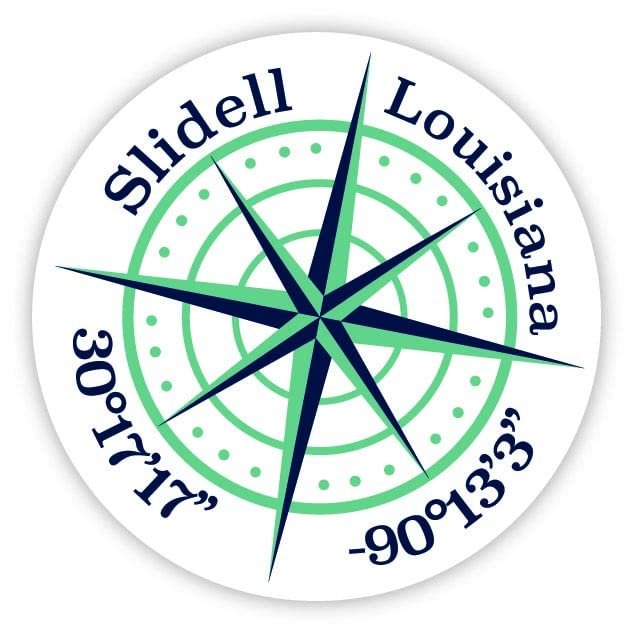 Slidell Louisiana 2-Inch Vinyl Decal Sticker Latitude Longitude Compass Design