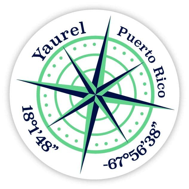 Yaurel Puerto Rico 2-Inch Vinyl Decal Sticker Latitude Longitude Compass Design