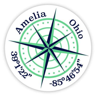 Amelia Ohio 2-Inch Vinyl Decal Sticker Latitude Longitude Compass Design