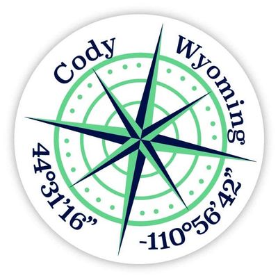 Cody Wyoming 2-Inch Vinyl Decal Sticker Latitude Longitude Compass Design