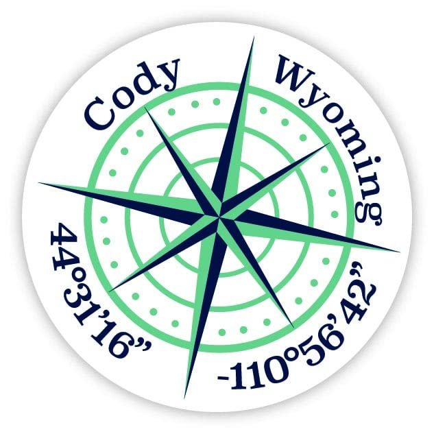 Cody Wyoming 2-Inch Vinyl Decal Sticker Latitude Longitude Compass Design