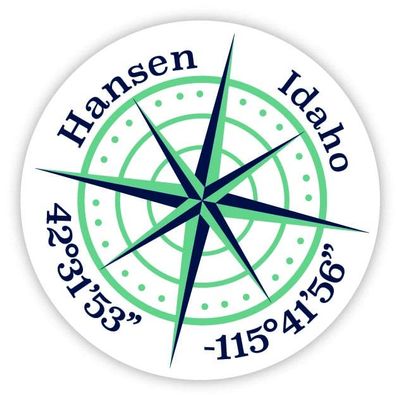 Hansen Idaho 2-Inch Vinyl Decal Sticker Latitude Longitude Compass Design