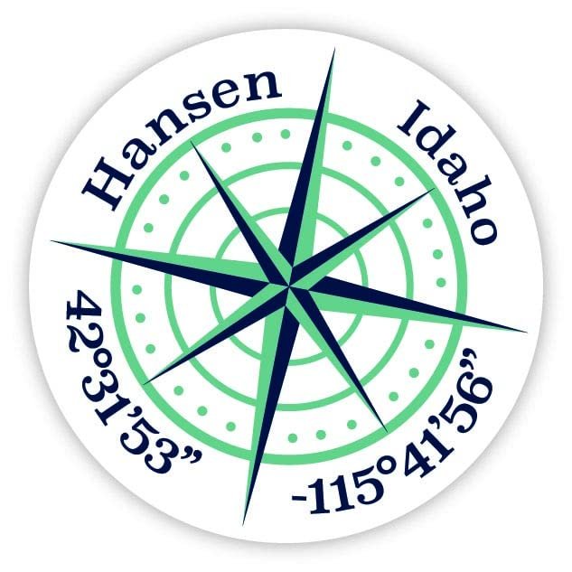 Hansen Idaho 2-Inch Vinyl Decal Sticker Latitude Longitude Compass Design