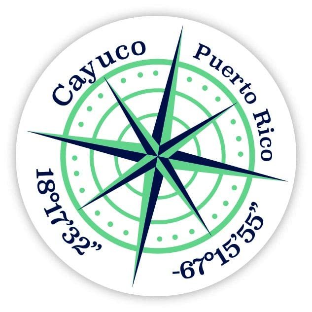 Cayuco Puerto Rico 2-Inch Vinyl Decal Sticker Latitude Longitude Compass Design