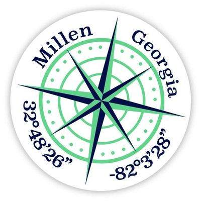 Millen Georgia 2-Inch Vinyl Decal Sticker Latitude Longitude Compass Design