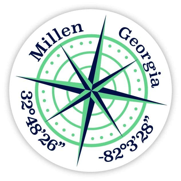 Millen Georgia 2-Inch Vinyl Decal Sticker Latitude Longitude Compass Design