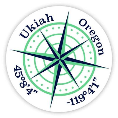 Ukiah Oregon 2-Inch Vinyl Decal Sticker Latitude Longitude Compass Design