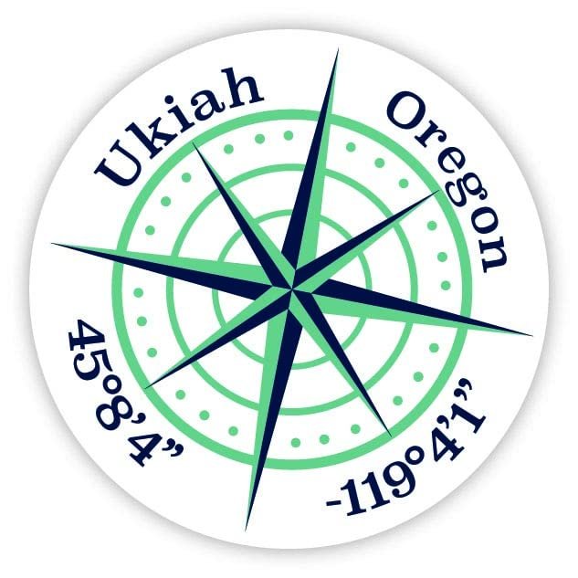 Ukiah Oregon 2-Inch Vinyl Decal Sticker Latitude Longitude Compass Design