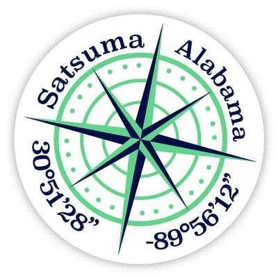 Satsuma Alabama 2-Inch Vinyl Decal Sticker Latitude Longitude Compass Design