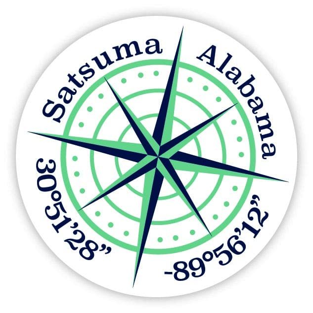Satsuma Alabama 2-Inch Vinyl Decal Sticker Latitude Longitude Compass Design