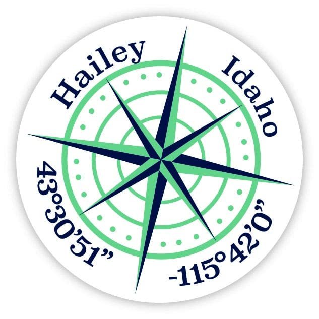 Hailey Idaho 2-Inch Vinyl Decal Sticker Latitude Longitude Compass Design