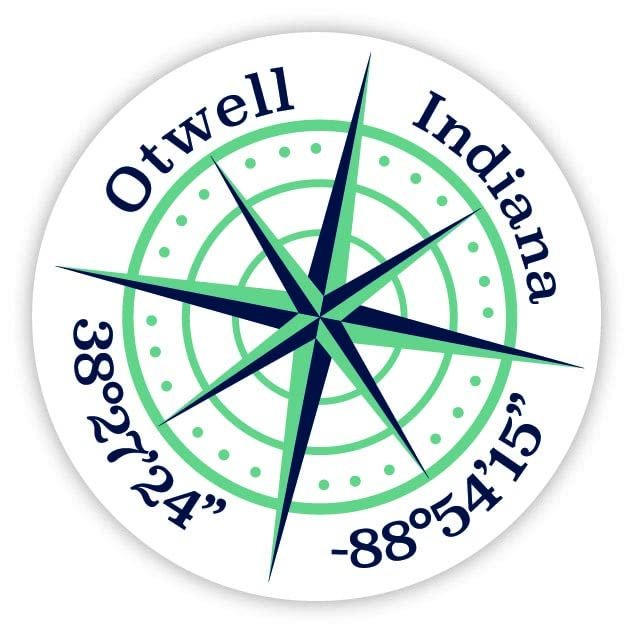 Otwell Indiana 2-Inch Vinyl Decal Sticker Latitude Longitude Compass Design