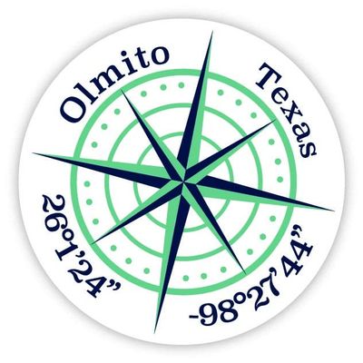 Olmito Texas 2-Inch Vinyl Decal Sticker Latitude Longitude Compass Design