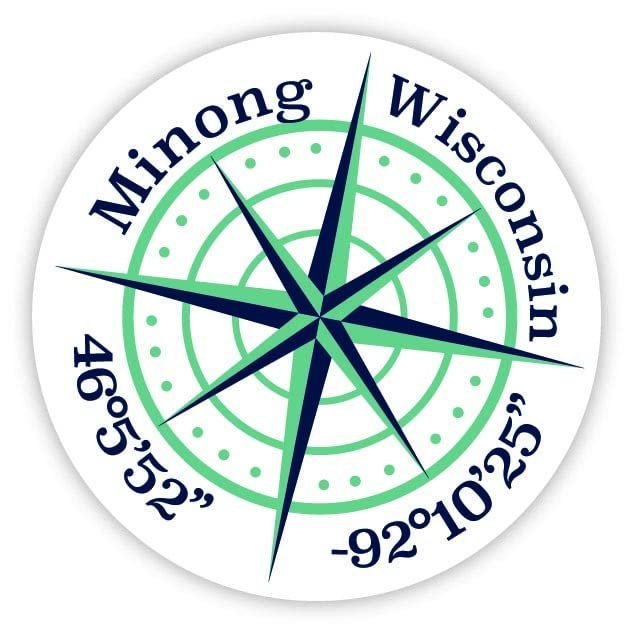 Minong Wisconsin 2-Inch Vinyl Decal Sticker Latitude Longitude Compass Design