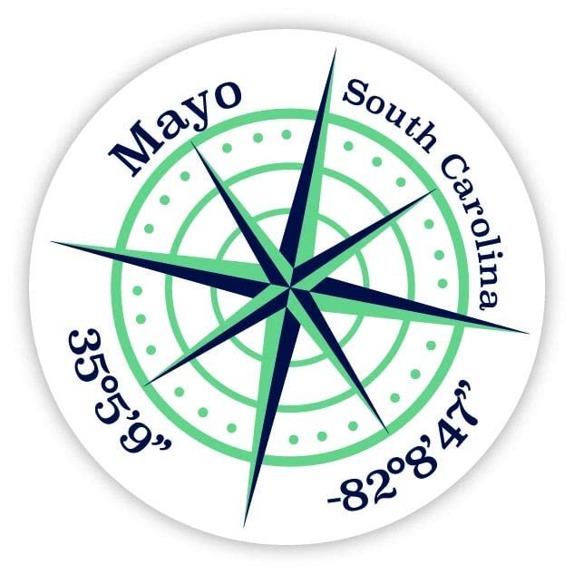 Mayo South Carolina 2-Inch Vinyl Decal Sticker Latitude Longitude Compass Design
