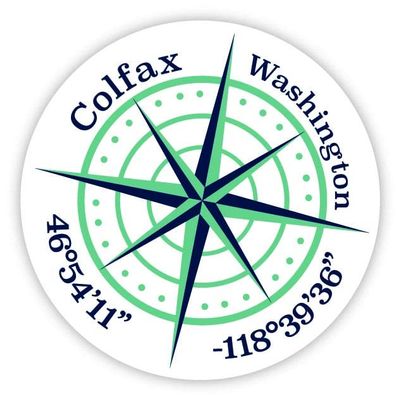Colfax Washington 2-Inch Vinyl Decal Sticker Latitude Longitude Compass Design