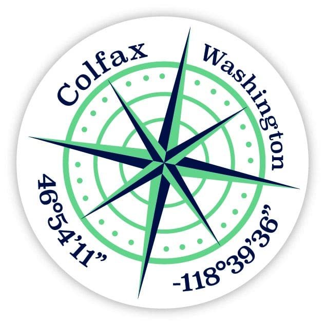 Colfax Washington 2-Inch Vinyl Decal Sticker Latitude Longitude Compass Design