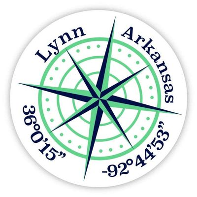 Lynn Arkansas 2-Inch Vinyl Decal Sticker Latitude Longitude Compass Design