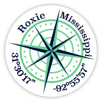 Roxie Mississippi 2-Inch Vinyl Decal Sticker Latitude Longitude Compass Design