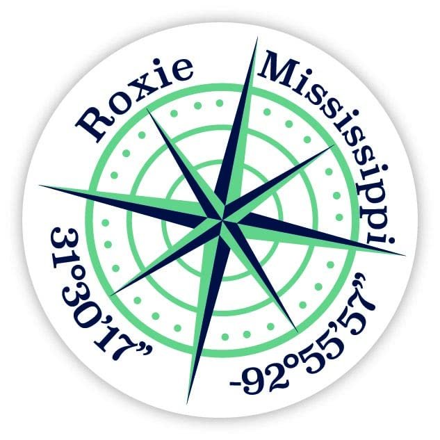 Roxie Mississippi 2-Inch Vinyl Decal Sticker Latitude Longitude Compass Design