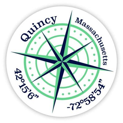 Quincy Massachusetts 2-Inch Vinyl Decal Sticker Latitude Longitude Compass Design
