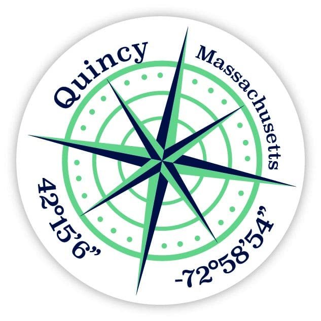Quincy Massachusetts 2-Inch Vinyl Decal Sticker Latitude Longitude Compass Design