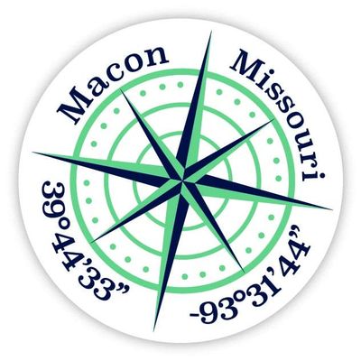 Macon Missouri 2-Inch Vinyl Decal Sticker Latitude Longitude Compass Design