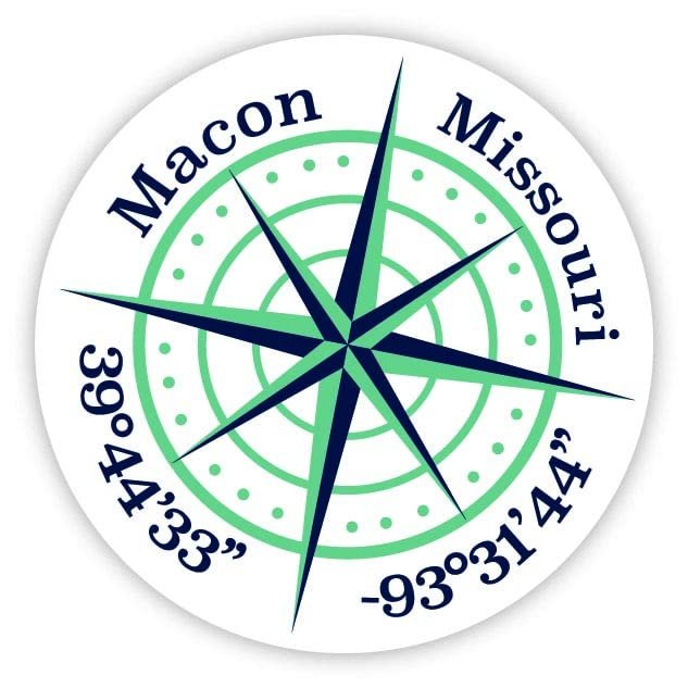 Macon Missouri 2-Inch Vinyl Decal Sticker Latitude Longitude Compass Design