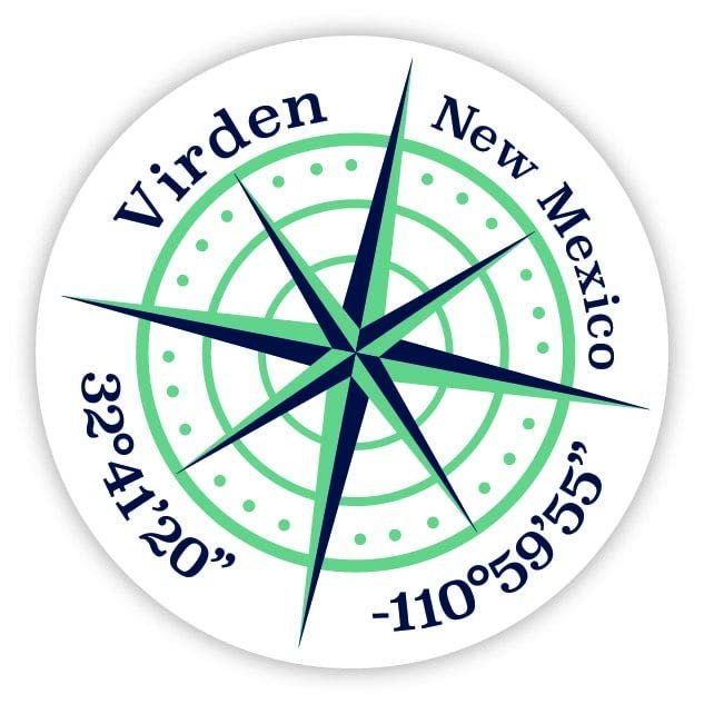 Virden New Mexico 2-Inch Vinyl Decal Sticker Latitude Longitude Compass Design