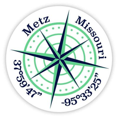 Metz Missouri 2-Inch Vinyl Decal Sticker Latitude Longitude Compass Design