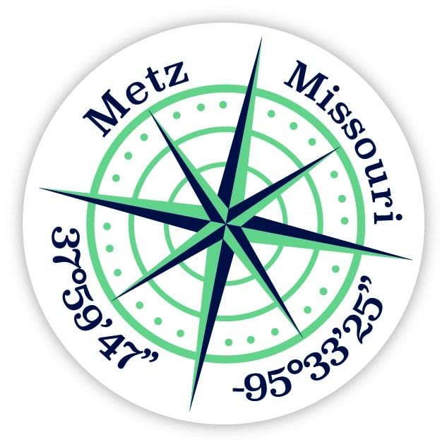 Metz Missouri 2-Inch Vinyl Decal Sticker Latitude Longitude Compass Design