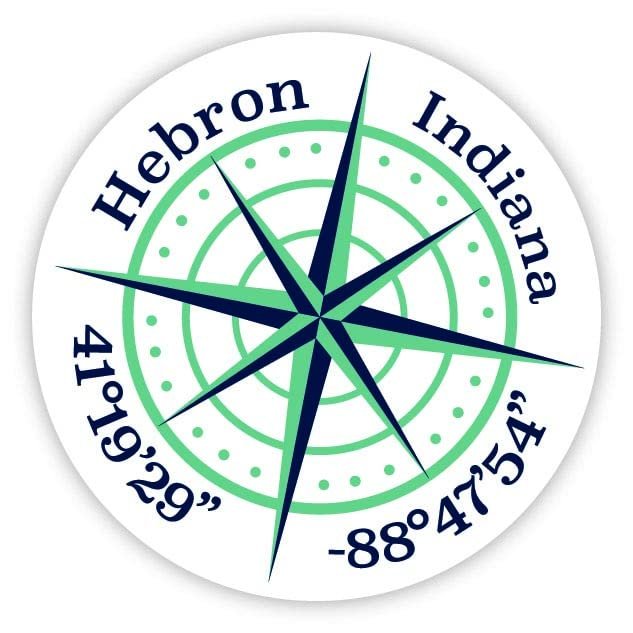 Hebron Indiana 2-Inch Vinyl Decal Sticker Latitude Longitude Compass Design