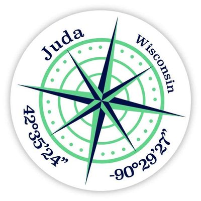 Juda Wisconsin 2-Inch Vinyl Decal Sticker Latitude Longitude Compass Design