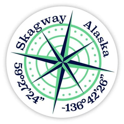 Skagway Alaska 2-Inch Vinyl Decal Sticker Latitude Longitude Compass Design