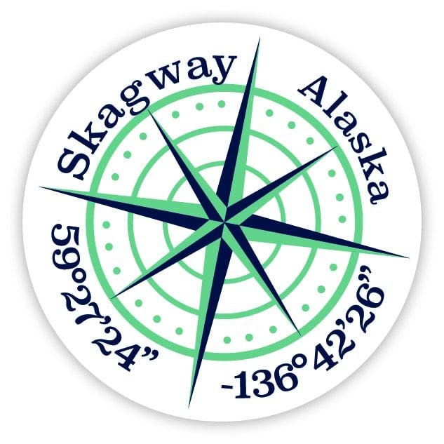 Skagway Alaska 2-Inch Vinyl Decal Sticker Latitude Longitude Compass Design