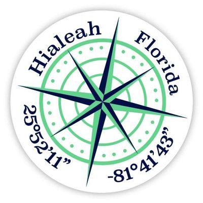 Hialeah Florida 2-Inch Vinyl Decal Sticker Latitude Longitude Compass Design