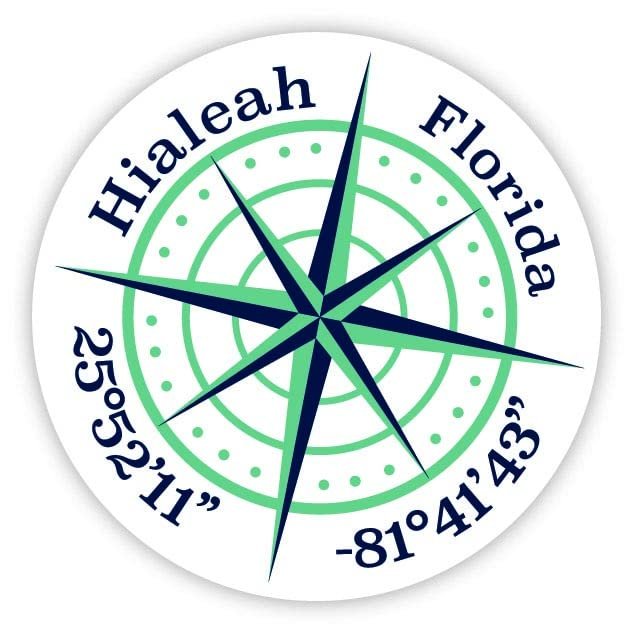 Hialeah Florida 2-Inch Vinyl Decal Sticker Latitude Longitude Compass Design