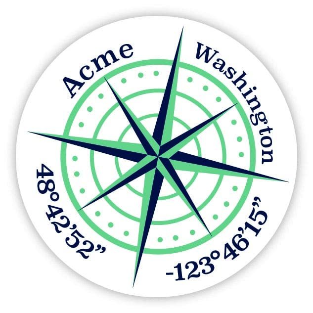 Acme Washington 2-Inch Vinyl Decal Sticker Latitude Longitude Compass Design