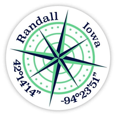Randall Iowa 2-Inch Vinyl Decal Sticker Latitude Longitude Compass Design