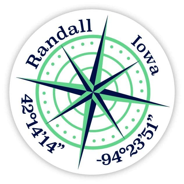 Randall Iowa 2-Inch Vinyl Decal Sticker Latitude Longitude Compass Design