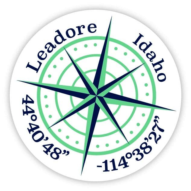 Leadore Idaho 2-Inch Vinyl Decal Sticker Latitude Longitude Compass Design