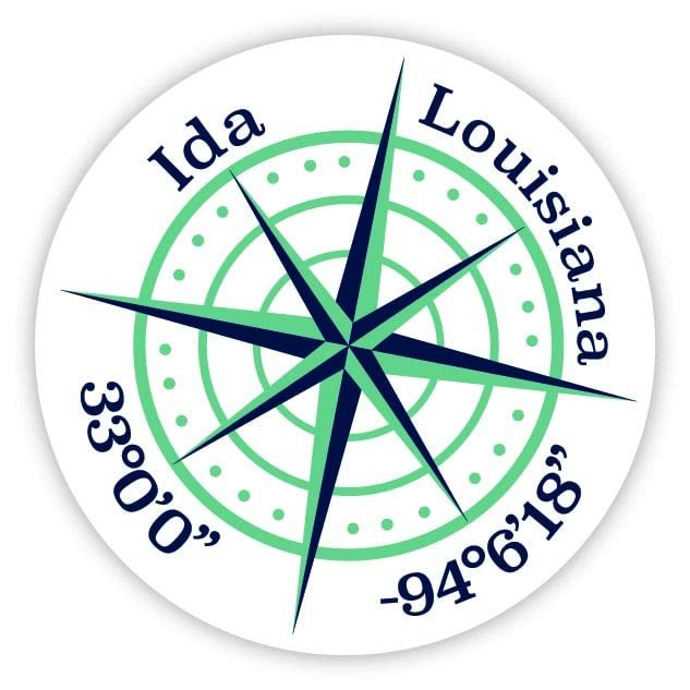 Ida Louisiana 2-Inch Vinyl Decal Sticker Latitude Longitude Compass Design