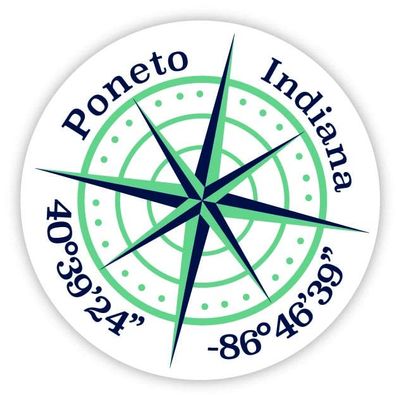 Poneto Indiana 2-Inch Vinyl Decal Sticker Latitude Longitude Compass Design