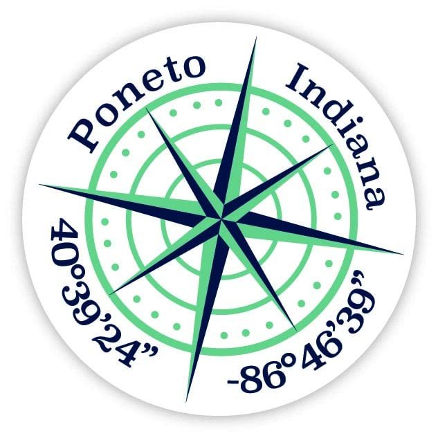 Poneto Indiana 2-Inch Vinyl Decal Sticker Latitude Longitude Compass Design