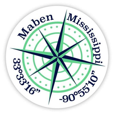 Maben Mississippi 2-Inch Vinyl Decal Sticker Latitude Longitude Compass Design