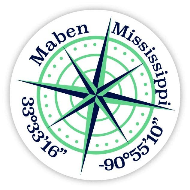 Maben Mississippi 2-Inch Vinyl Decal Sticker Latitude Longitude Compass Design