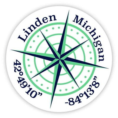 Linden Michigan 2-Inch Vinyl Decal Sticker Latitude Longitude Compass Design